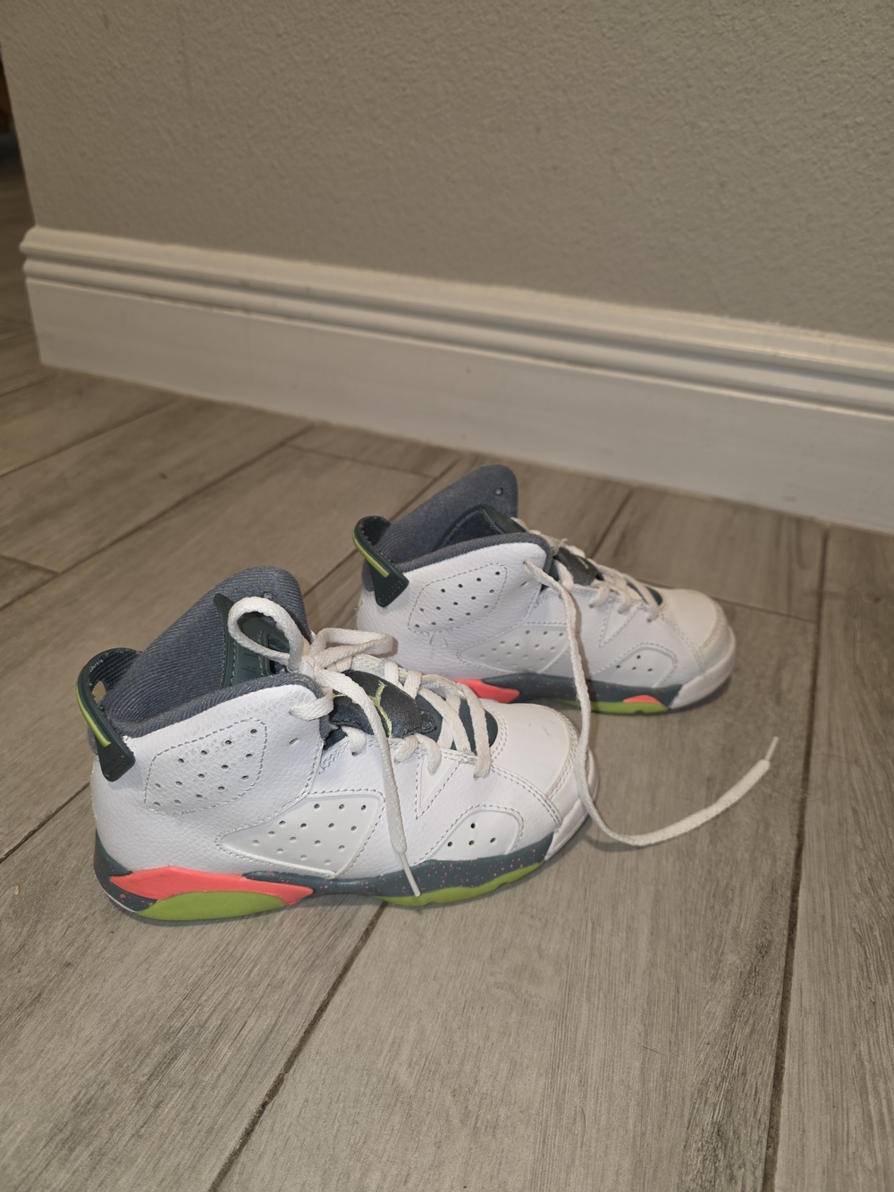 Jordan Kids White, Gray and Neon Accent High-Top Sneakers